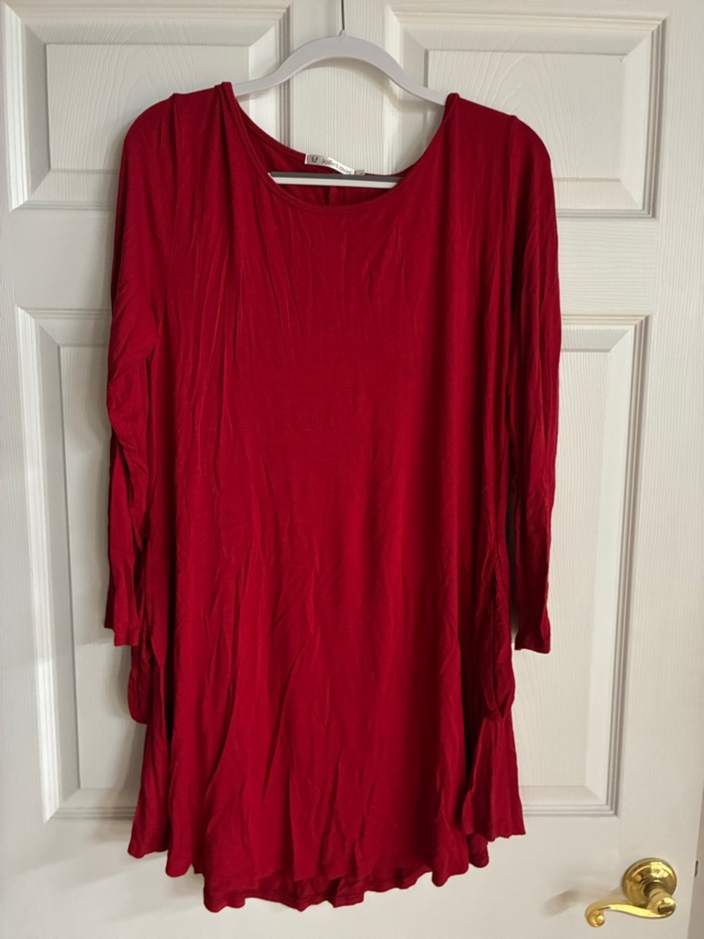 Relaxed Red Long Sleeve Tunic Top
